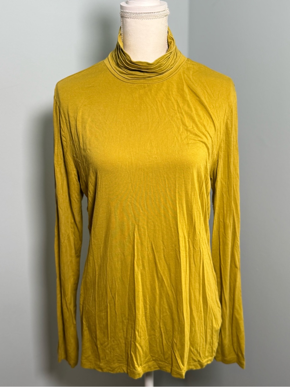 Tribal Women's Long Sleeve Turtleneck Top - Mustard Yellow. Smoke-free home.